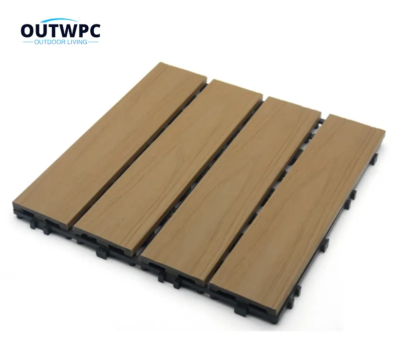 Composite interlocking deck tiles